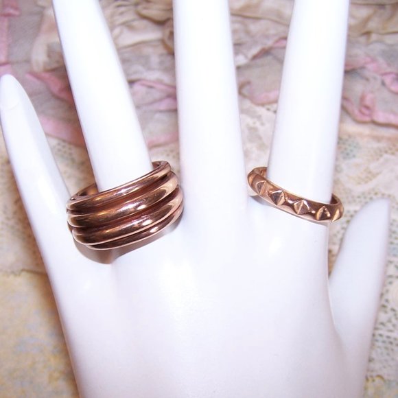 Pair (2) Vintage Rose Gold over Bronze Rings by Milor Italy - Size 6.75 - Picture 1 of 3
